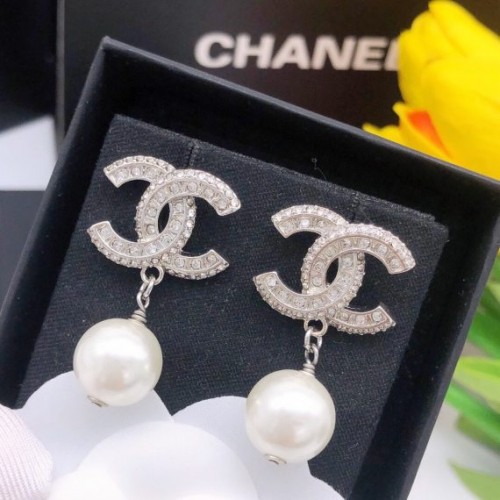 Diamond Hanging Pearl Earrings