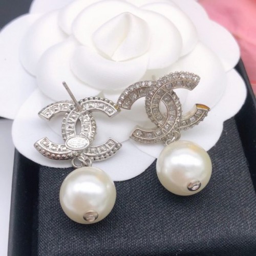 Diamond Hanging Pearl Earrings